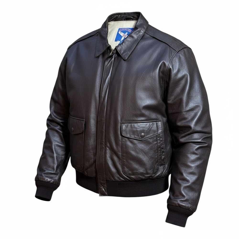 Airborne Mens Dark Brown Leather Bomber Flight Jacket XXL Tall A-2 Aviator Zip